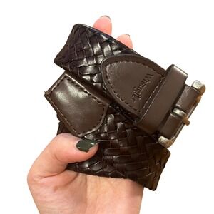Wrangler Men's Brown Woven Bonded Leather Belt Silver Buckle Size 32